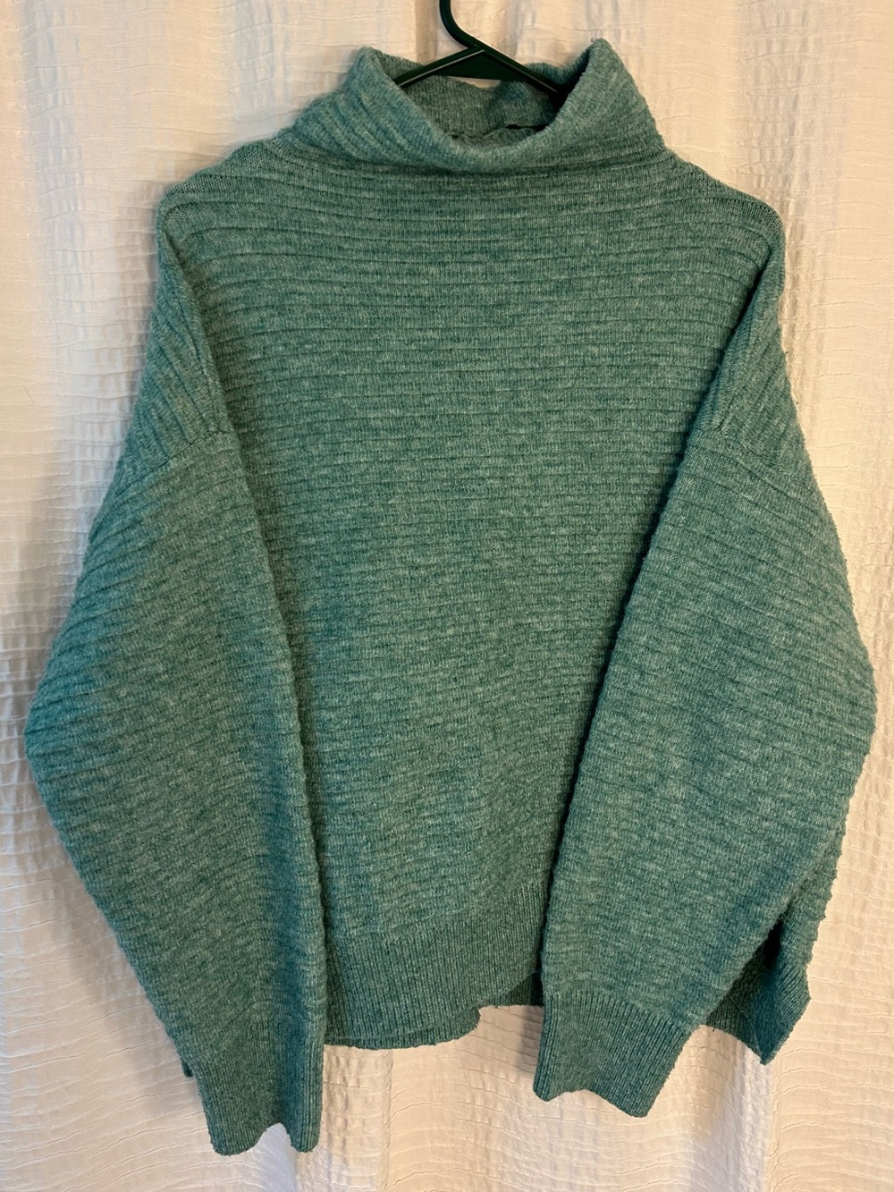 Relaxed Teal Cowl-Neck Sweater